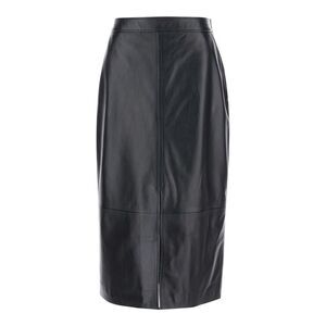 Arma Women Midi Black Skirt With Front Slit In Leather Woman